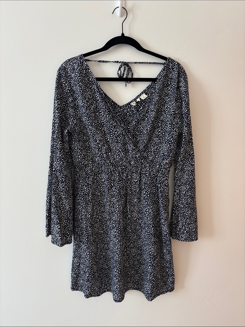 Roxy Navy and White Long Sleeve V-Neck Printed Dress, Size S